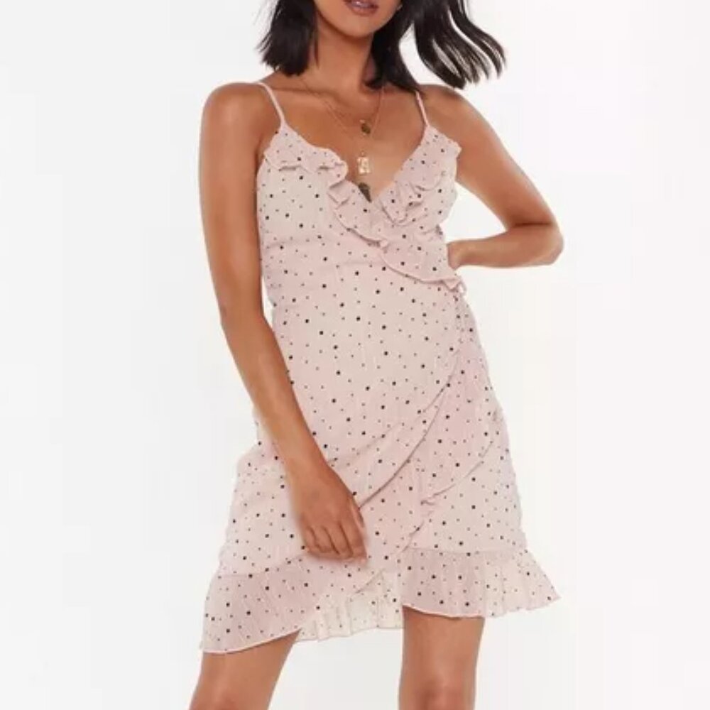 NASTY GAL | Light Pink Polka Dot Wrap Dress | Size 0